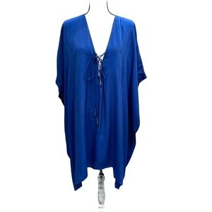 SHAHIDA PARIDES NAVY BLUE VISCOSE SILK MULTI WEAR SHORT KAFTAN DRESS